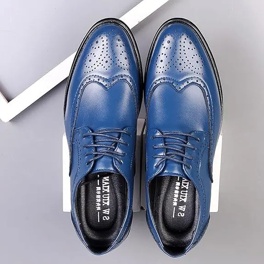 Wingtip Dress Shoes with Lace Closure and Uniform Surface for Men Azzoria