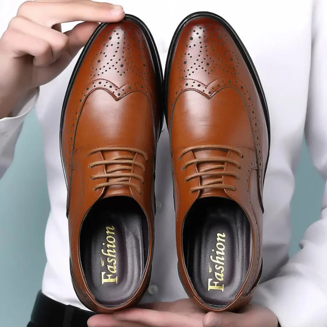 Wingtip Dress Shoes with Lace Closure and Uniform Surface for Men Azzoria
