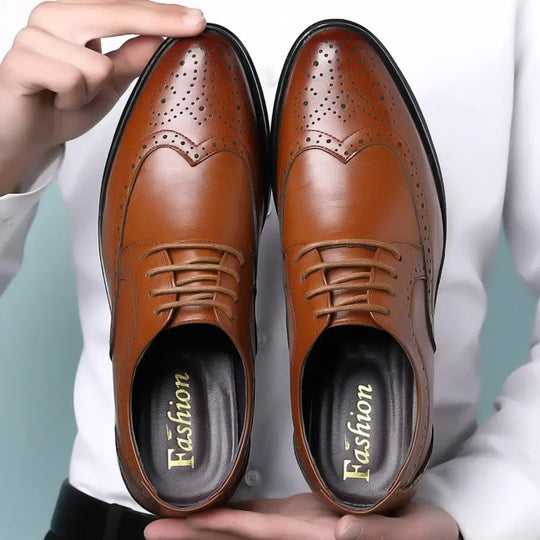 Wingtip Dress Shoes with Lace Closure and Uniform Surface for Men Azzoria
