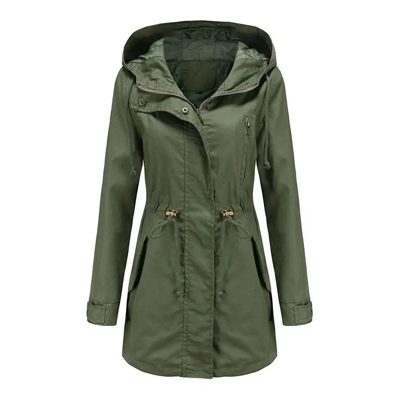 Hooded Parka Jacket with Snap Closure and Adjustable Waist – For Women Azzoria