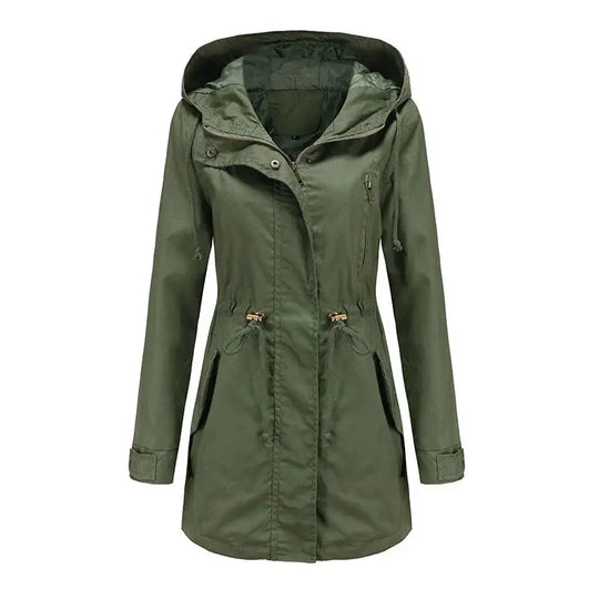 Hooded Parka Jacket with Snap Closure and Adjustable Waist – For Women Azzoria