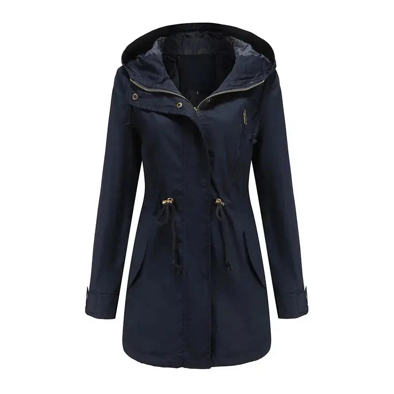 Hooded Parka Jacket with Snap Closure and Adjustable Waist – For Women Azzoria
