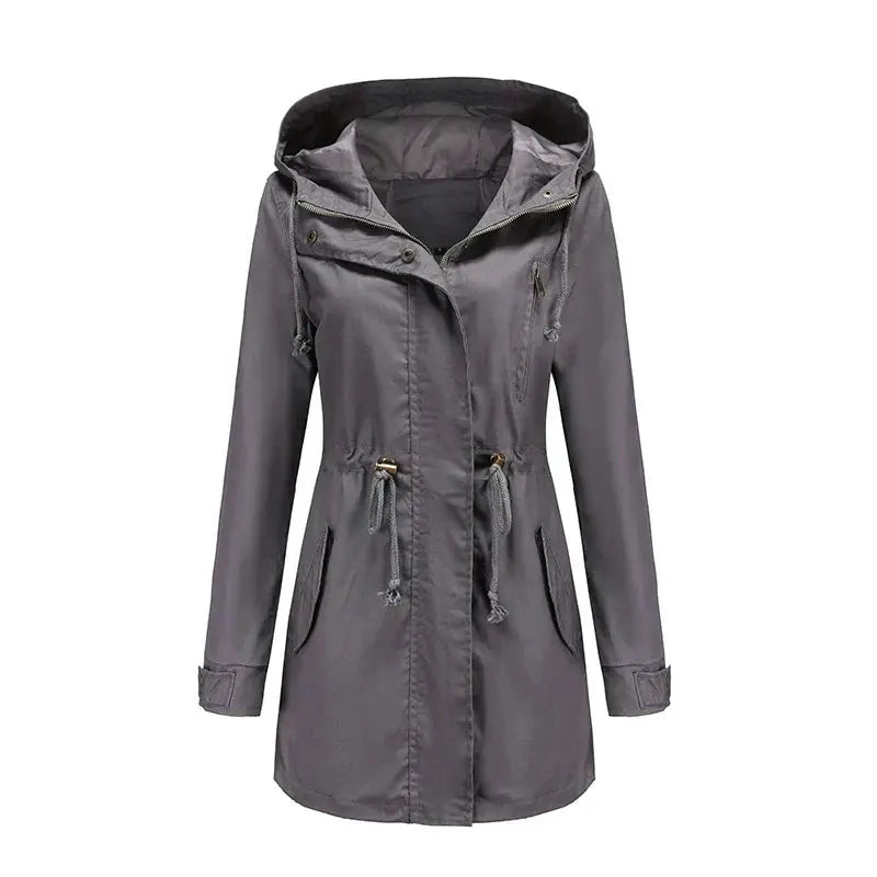 Hooded Parka Jacket with Snap Closure and Adjustable Waist – For Women Azzoria
