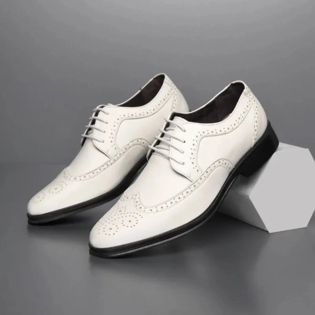 Wingtip Dress Shoes with Lace Closure and Uniform Surface for Men Azzoria