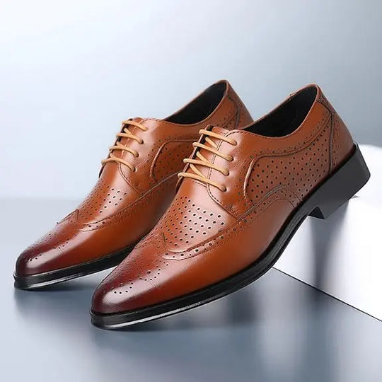 Wingtip Dress Shoes with Lace Closure and Uniform Surface for Men Azzoria