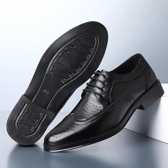 Wingtip Dress Shoes with Lace Closure and Uniform Surface for Men Azzoria