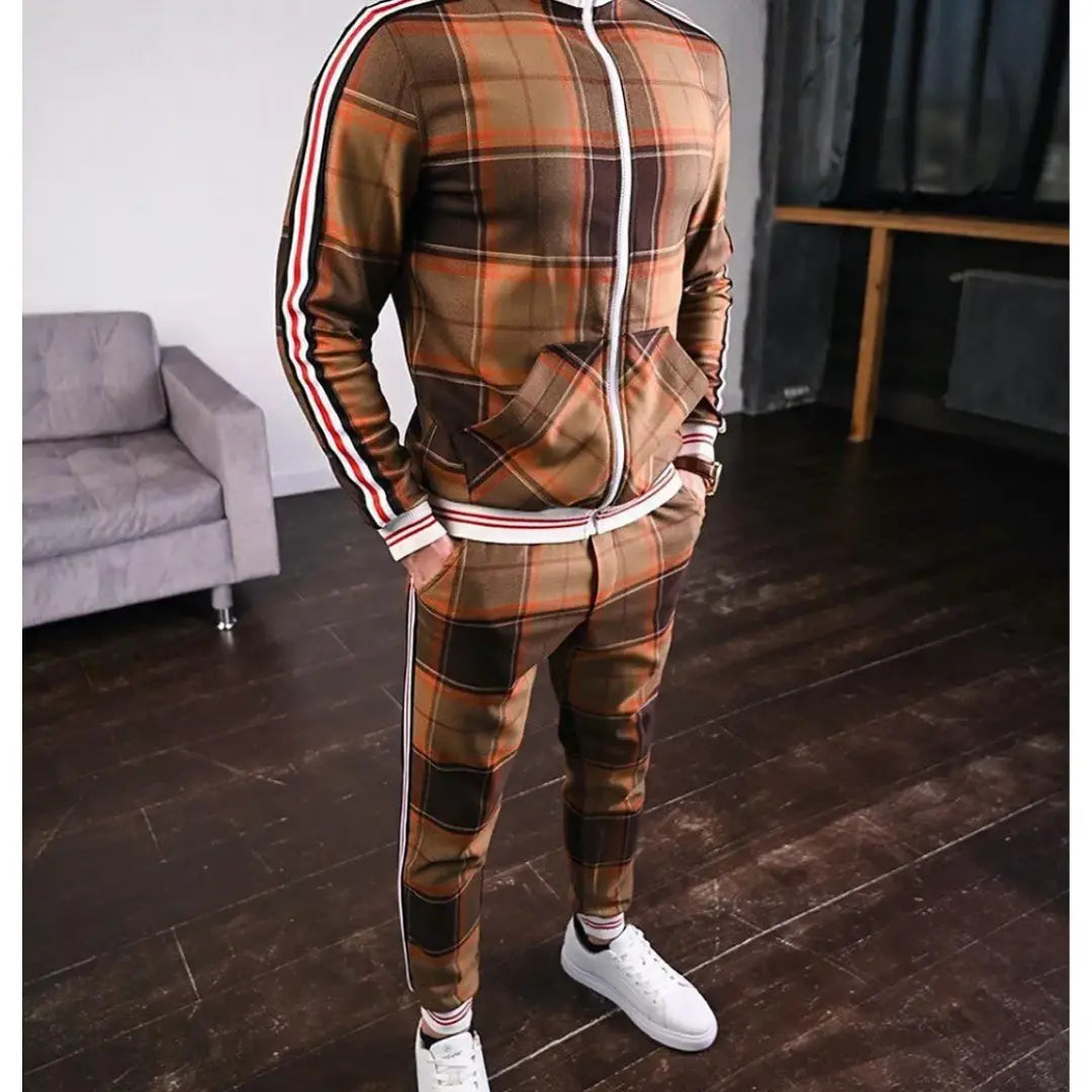Checked Two-Piece Tracksuit Set for Men Azzoria