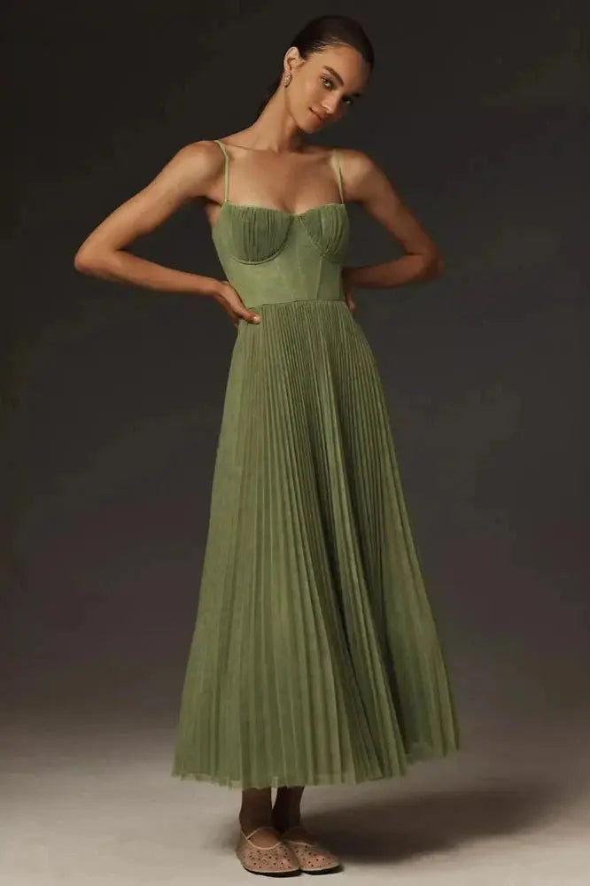 Midi Dress For Women In Green