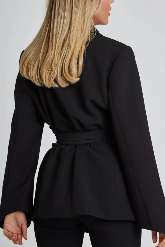 Belted Long Sleeve Blazer for Women Azzoria