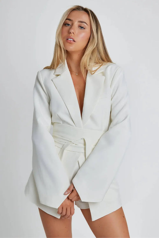 Belted Long Sleeve Blazer for Women Azzoria