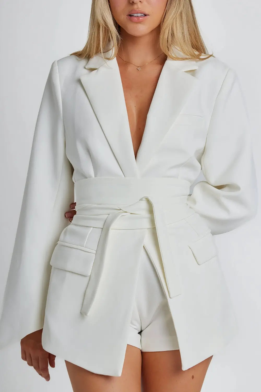 Belted Long Sleeve Blazer for Women Azzoria