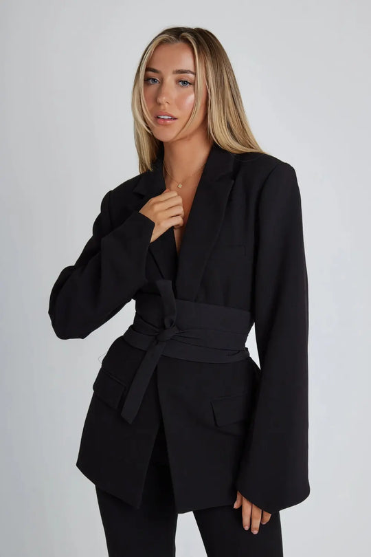 Belted Long Sleeve Blazer for Women Azzoria
