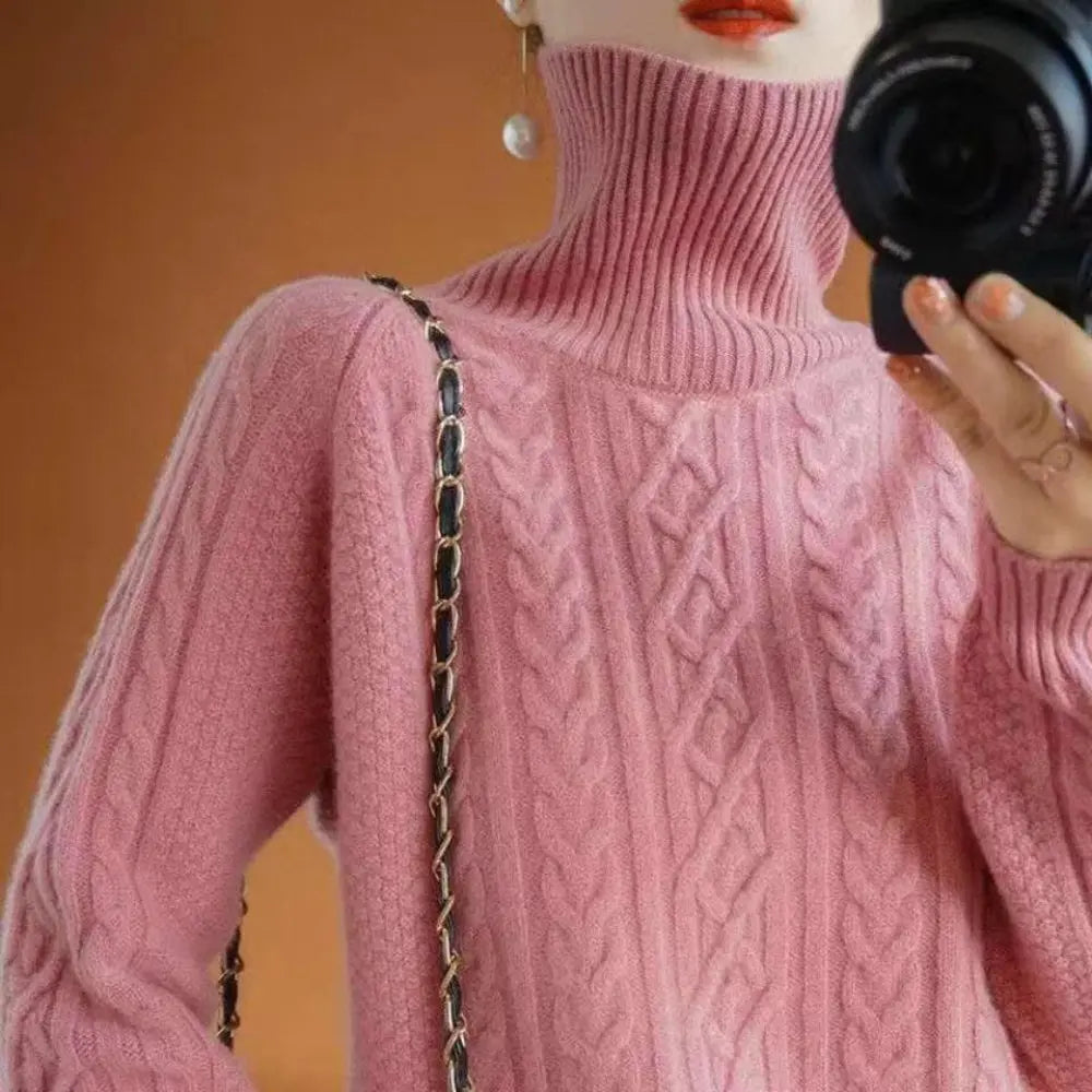 Cable-Knit Turtleneck Sweater for Women Azzoria