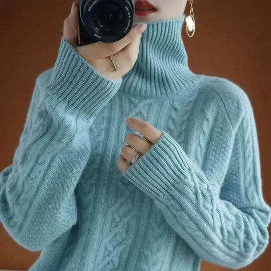Cable-Knit Turtleneck Sweater for Women Azzoria