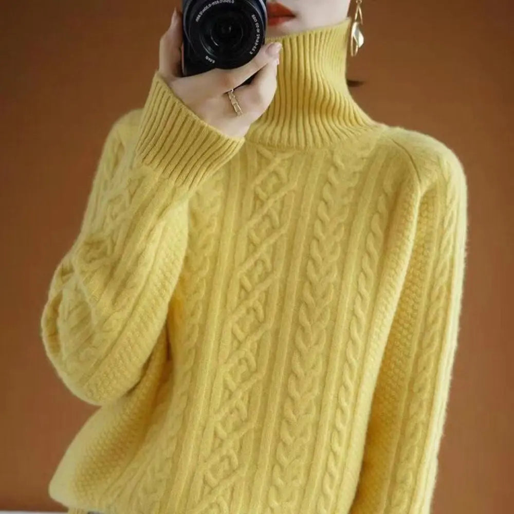 Cable-Knit Turtleneck Sweater for Women Azzoria