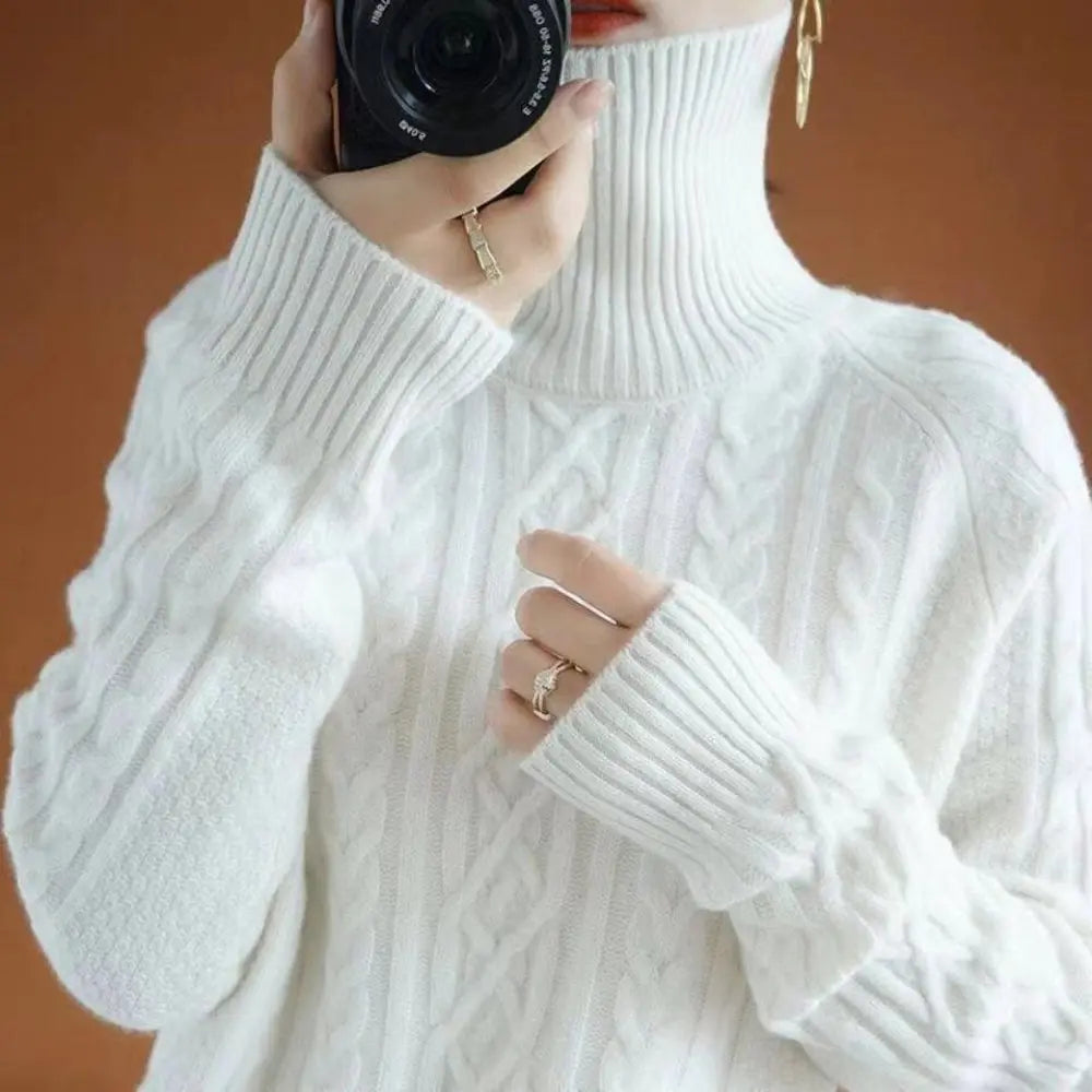 Cable-Knit Turtleneck Sweater for Women Azzoria