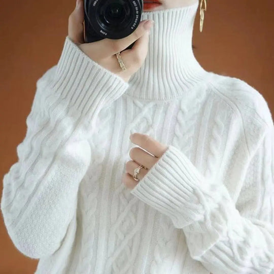 Cable-Knit Turtleneck Sweater for Women Azzoria