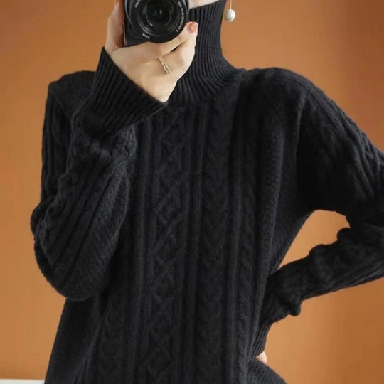 Cable-Knit Turtleneck Sweater for Women Azzoria