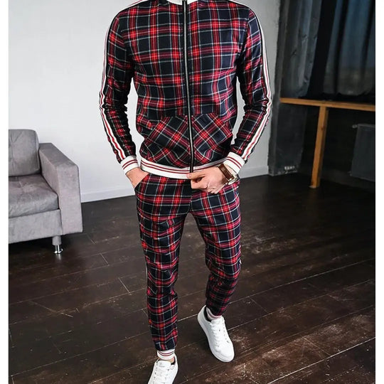 Checked Two-Piece Tracksuit Set for Men Azzoria