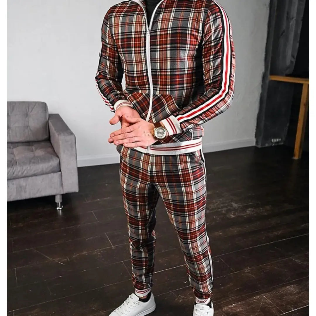 Checked Two-Piece Tracksuit Set for Men Azzoria