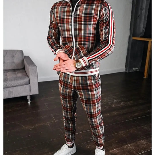 Checked Two-Piece Tracksuit Set for Men Azzoria