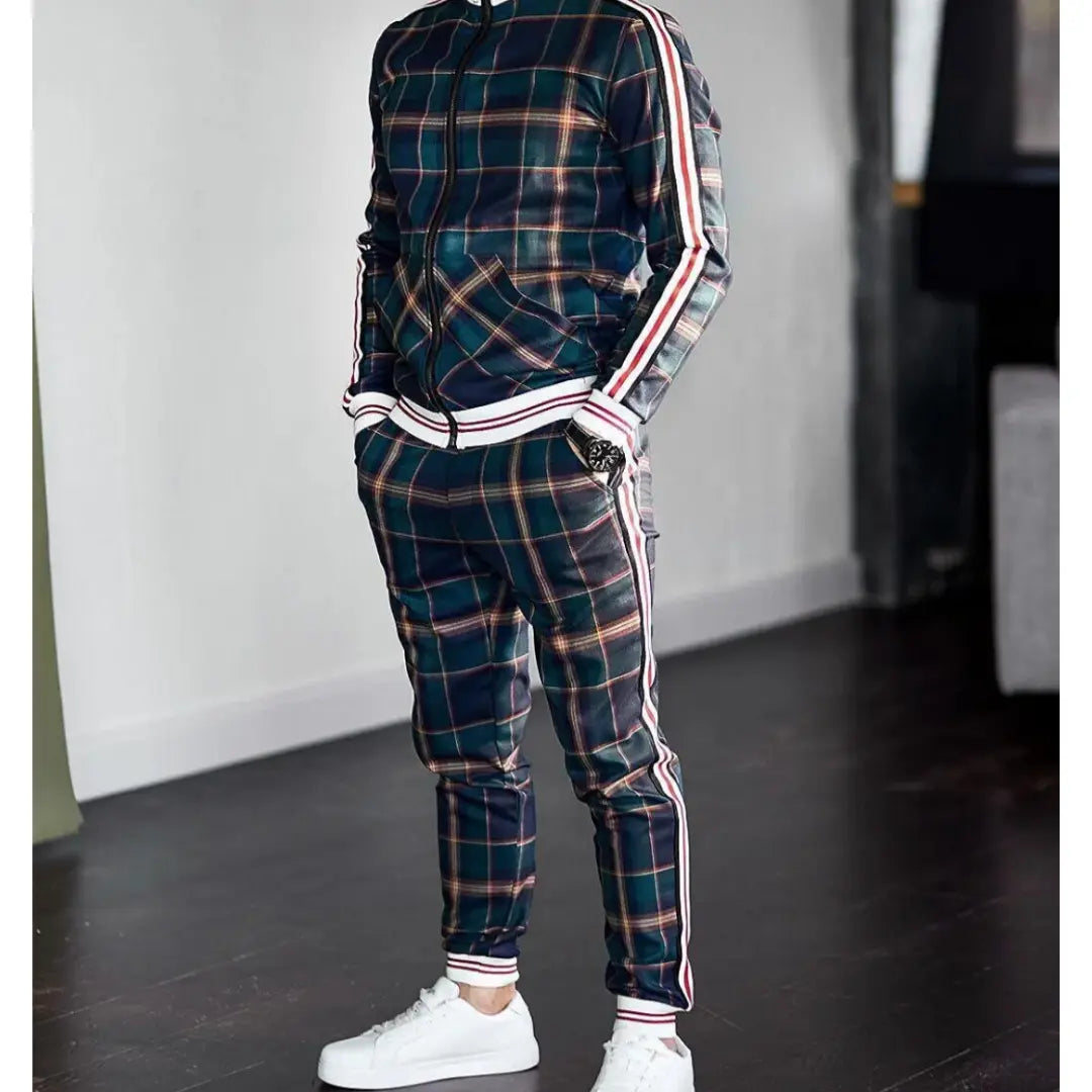 Checked Two-Piece Tracksuit Set for Men Azzoria
