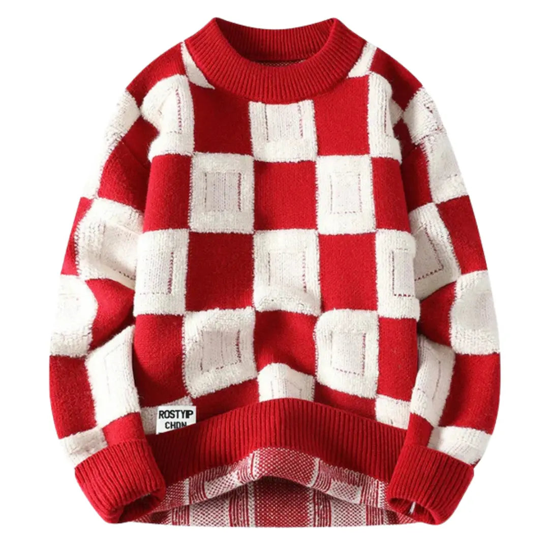 Checkered Knit Sweater for Men Azzoria