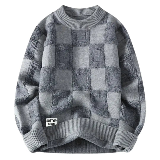 Checkered Knit Sweater for Men Azzoria