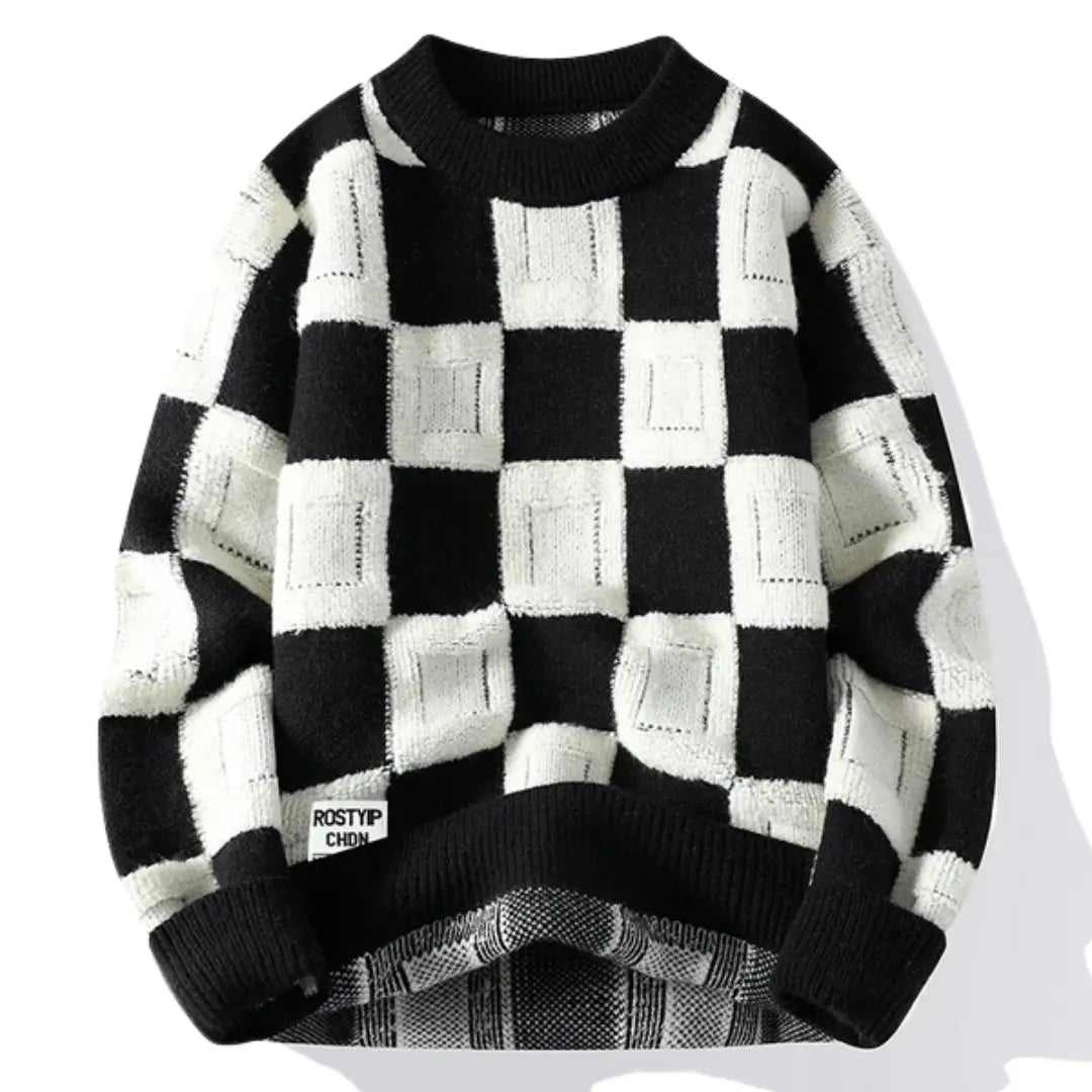 Checkered Knit Sweater for Men Azzoria
