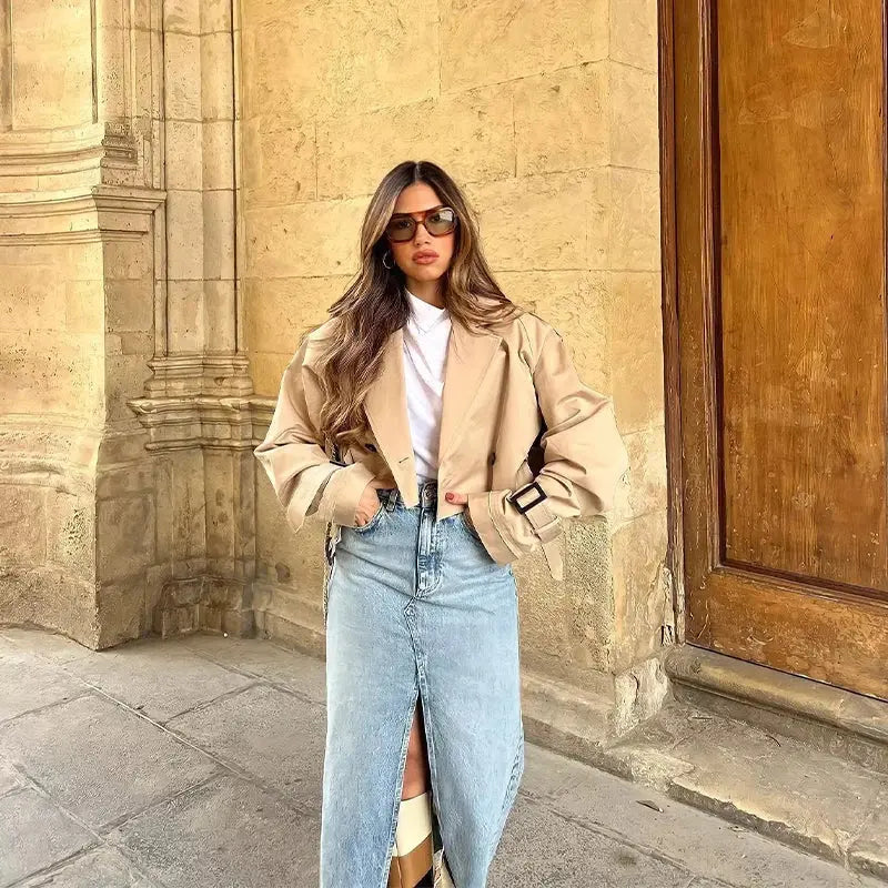 Cropped Trench Coat for Women Azzoria