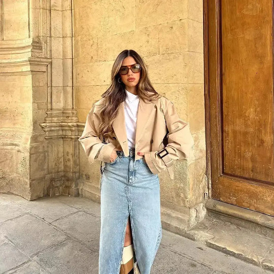 Cropped Trench Coat for Women Azzoria