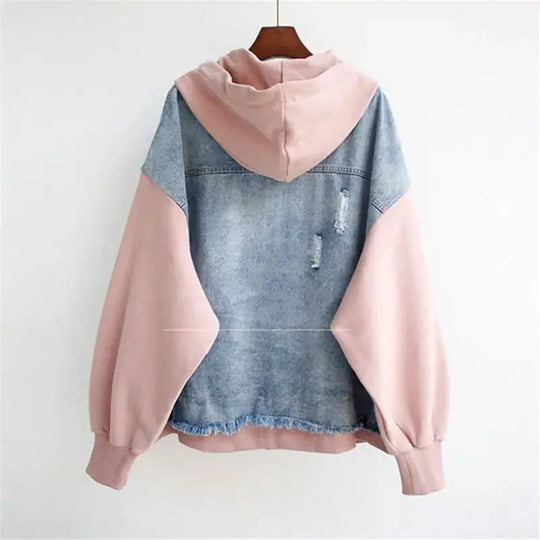 Denim Hoodie with Drawstring Hood for Women Azzoria