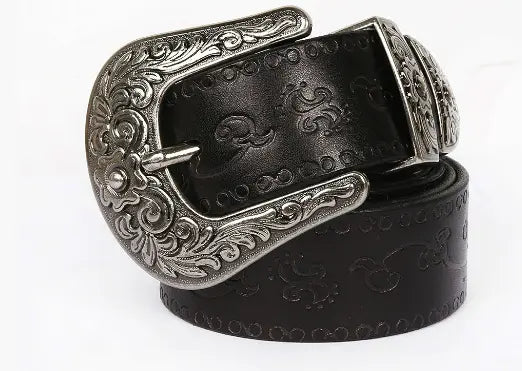 Engraved Metal Buckle Western Belt for Men Azzoria