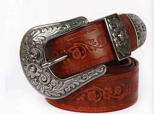 Engraved Metal Buckle Western Belt for Men Azzoria