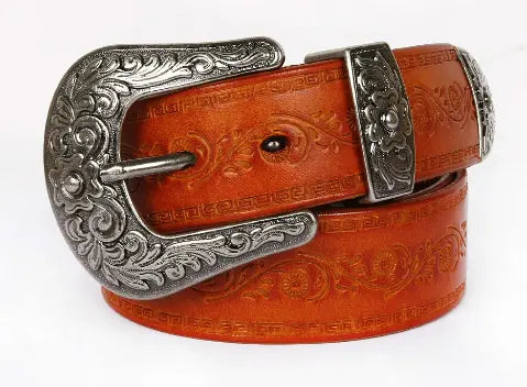 Engraved Metal Buckle Western Belt for Men Azzoria