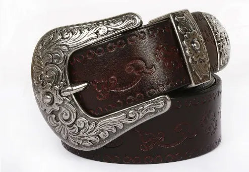 Engraved Metal Buckle Western Belt for Men Azzoria