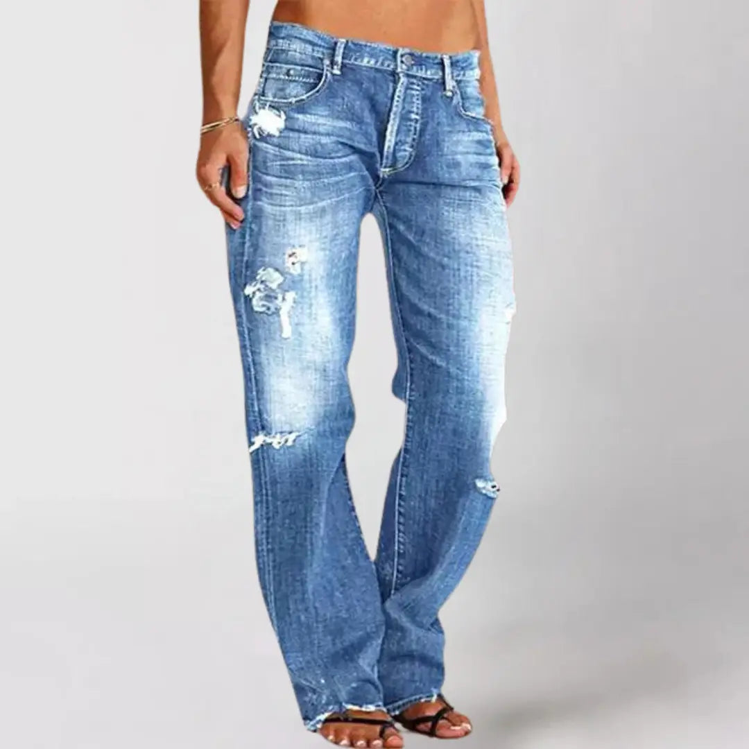 Faded Straight-Leg Jeans for Women Azzoria