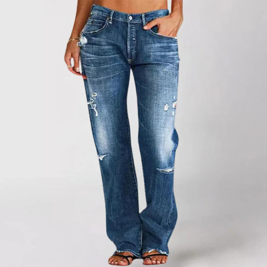 Faded Straight-Leg Jeans for Women Azzoria