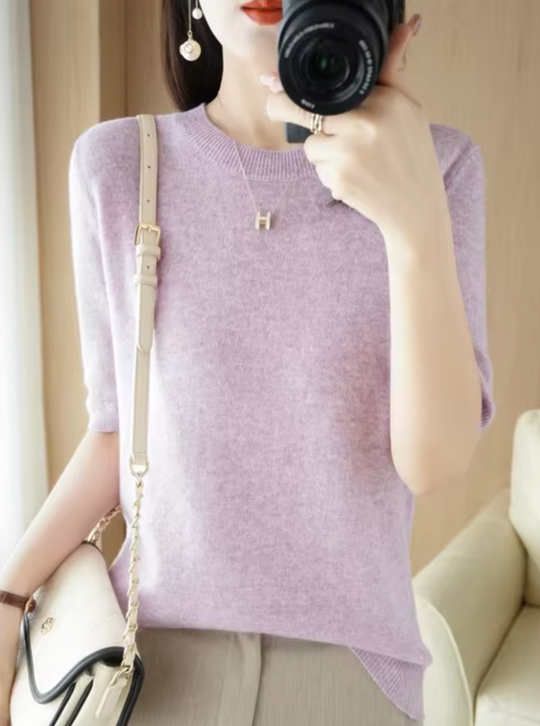 Figure-Hugging Short-Sleeve Sweater for Women
