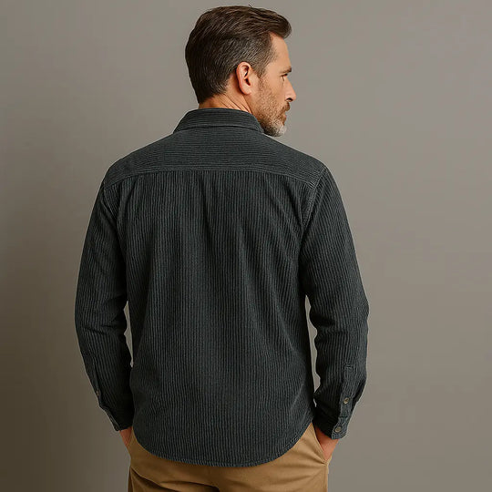 Fine-Ribbed Button-Up Shirt for Men Azzoria