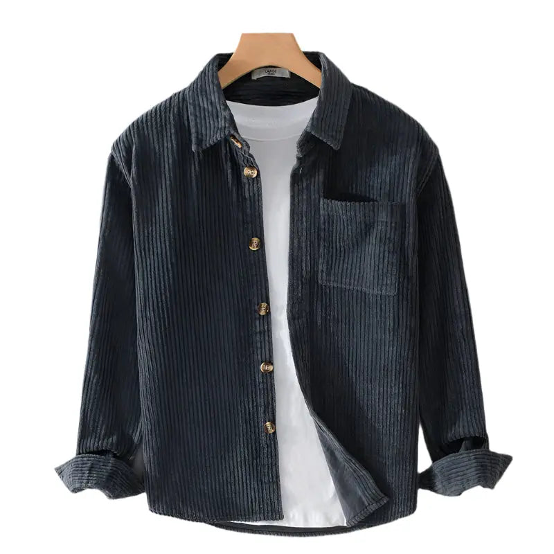 Fine-Ribbed Button-Up Shirt for Men Azzoria