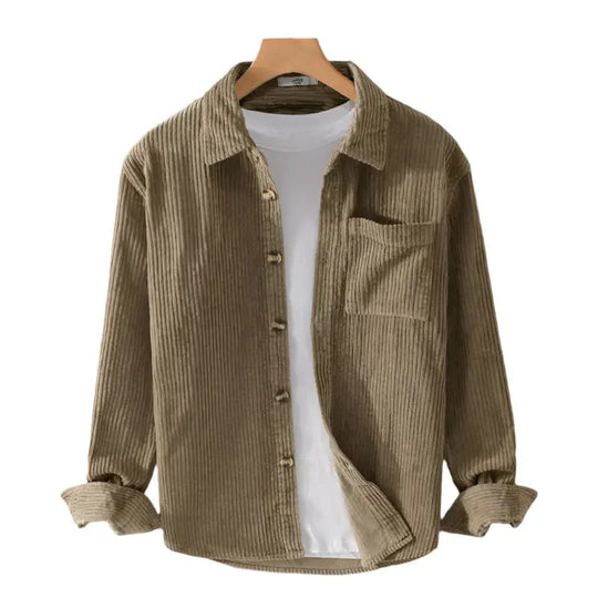 Fine-Ribbed Button-Up Shirt for Men Azzoria