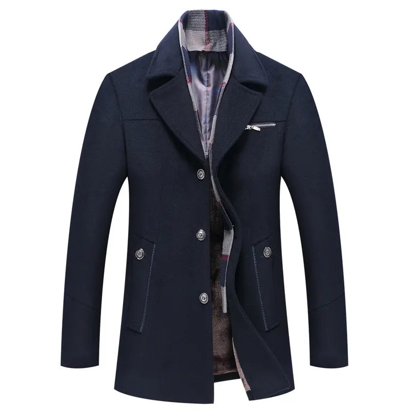 Fleece-Lined Coat with Plaid Collar for Men Azzoria