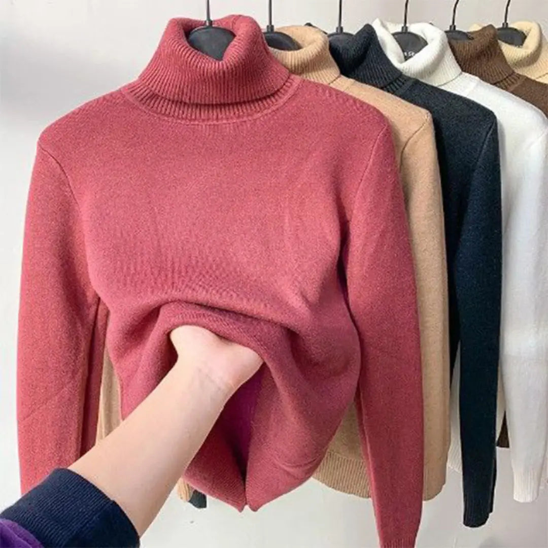Fleece Knit Turtleneck Sweater for Women Azzoria