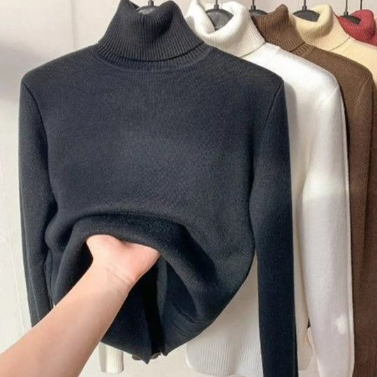 Fleece Knit Turtleneck Sweater for Women Azzoria