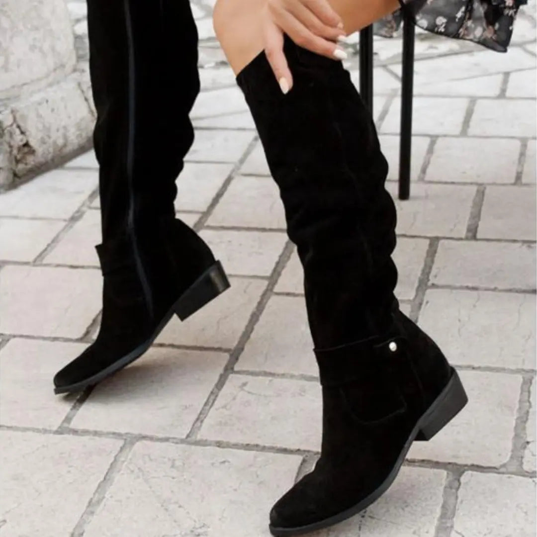Folded Shaft Knee-High Boots for Women Azzoria