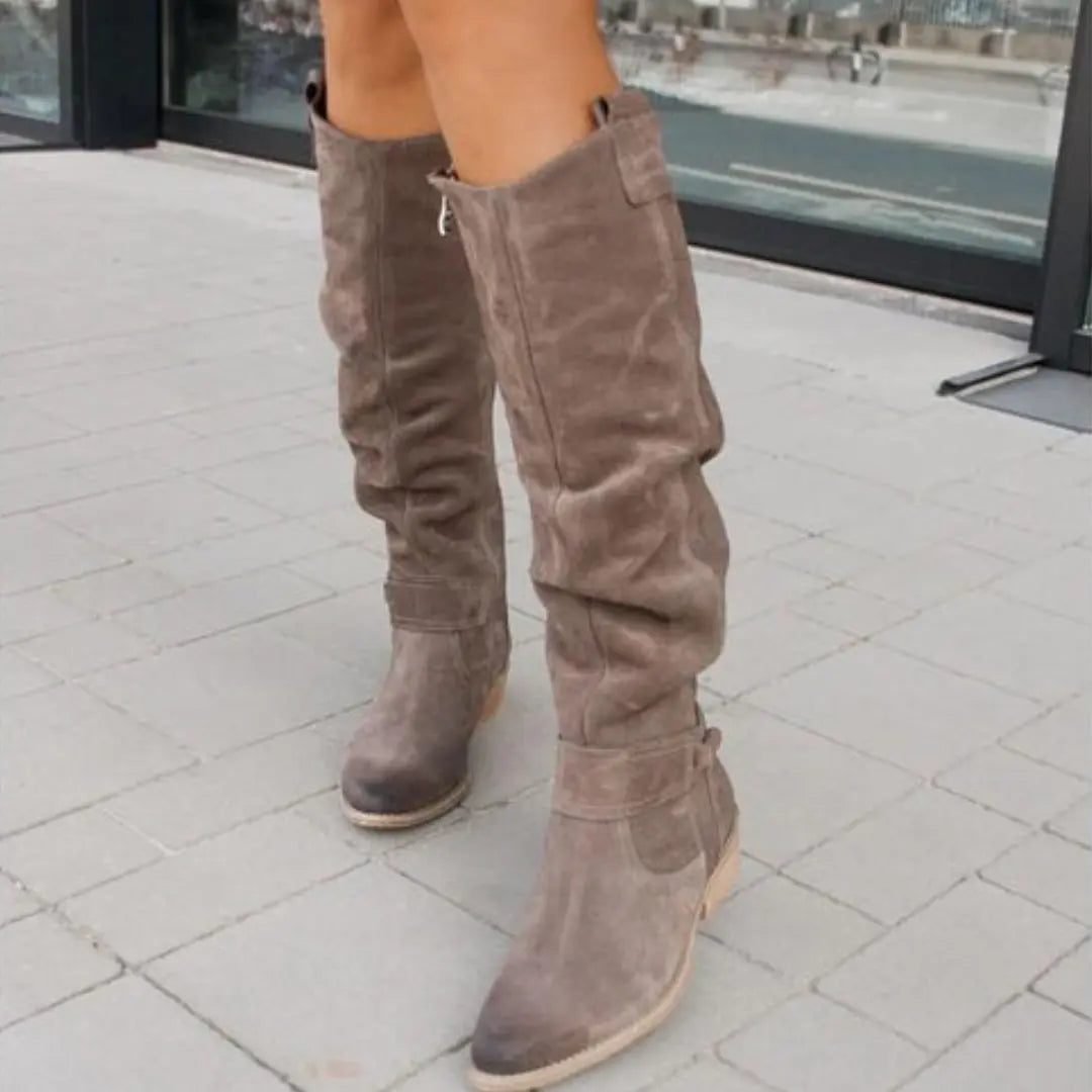 Folded Shaft Knee-High Boots for Women Azzoria