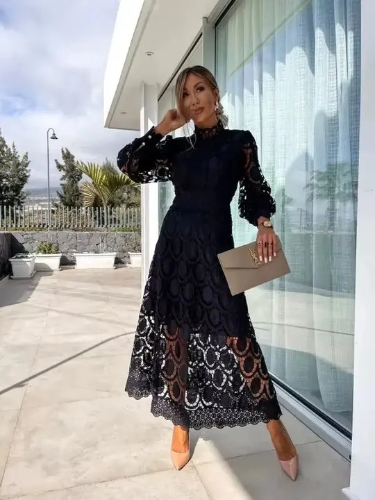 Geometric Lace Midi Dress for Women Azzoria