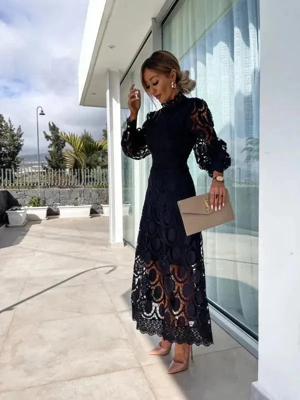 Geometric Lace Midi Dress for Women Azzoria