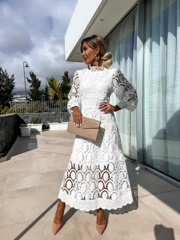 Geometric Lace Midi Dress for Women Azzoria